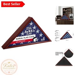Triangular Mahogany Memorial Flag Case – Displays 5×9.5′ Burial Flag with Pride