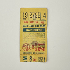 Yankees vs Athletics 5/30/1983 Ticket, Rickey Henderson 3 Stolen Bases, 2-4, 2B