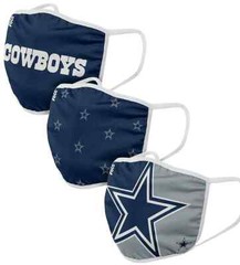 3 Pack Dallas Cowboys Logo Face Mask 2 Layer NFL Football New Unisex Adult Men