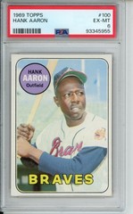 1969 Topps Hank Aaron baseball card, graded EX-MT 6, #100 in the set HOF Braves