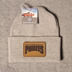 Pittsburgh Pirates Leather Rectangle Patch Gray Beanie Cap MLB