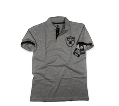 Raiders Button Polo Shirt Black Play Dry Embroidered Las Vegas NFL Gray