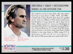 Don Shula, 1990-91 Pro Set Super Bowl XXV Silver, #30, Miami Dolphins,