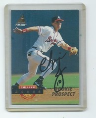 Chipper Jones AUTOGRAPHED PINNACLE ROOKIE PROSPECT CARD. MONEY BACK GUARANTEE