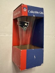 NIB Vintage New England Patriots Pilsner Glass Mug Metal Enamel Patriot See Box