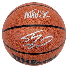 Magic Johnson & Shaquille O’Neal Signed Wilson Basketball w/ Silver Sig BAS Wit