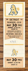 1982 Rickey Henderson 4 SB’s Jack Morris Win #58 Ticket Stub Tigers Oakland 5/30