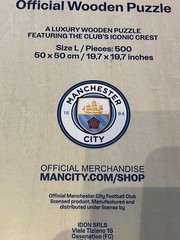 Official MAN CITY Football Club LARGE Crest Wooden Puzzle – New & Sealed 500 pcs