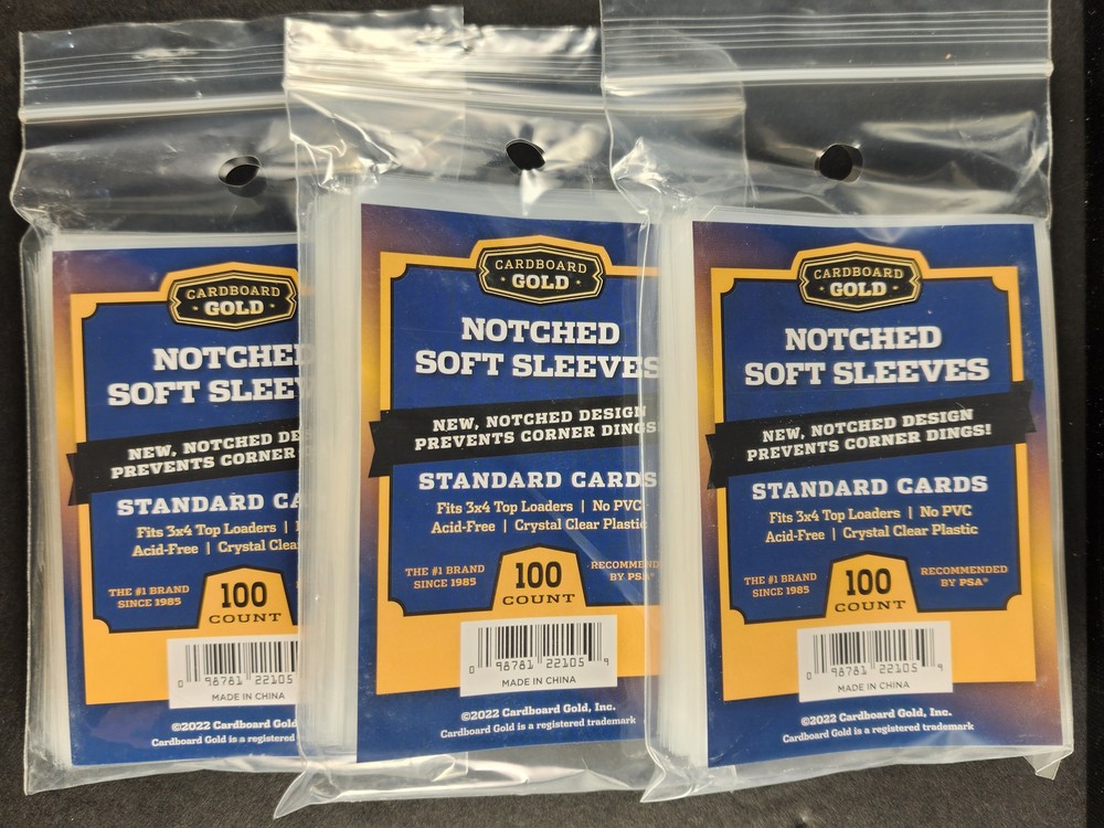 3 Packs (300) Cardboard Gold Notched Soft Penny Sleeves Regular Card Easy Glide