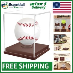 Clear Acrylic Baseball Display Case with Brown Wooden Base – Ideal Gift for Fans