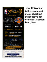 NY Knicks Vs SA Spurs NBA Finals Game 4 Commemorative Ticket Stub Custom