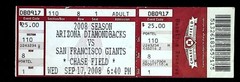 Arizona Diamondbacks vs San Francisco Giants Ticket Stub Webb Win 9/17/2008