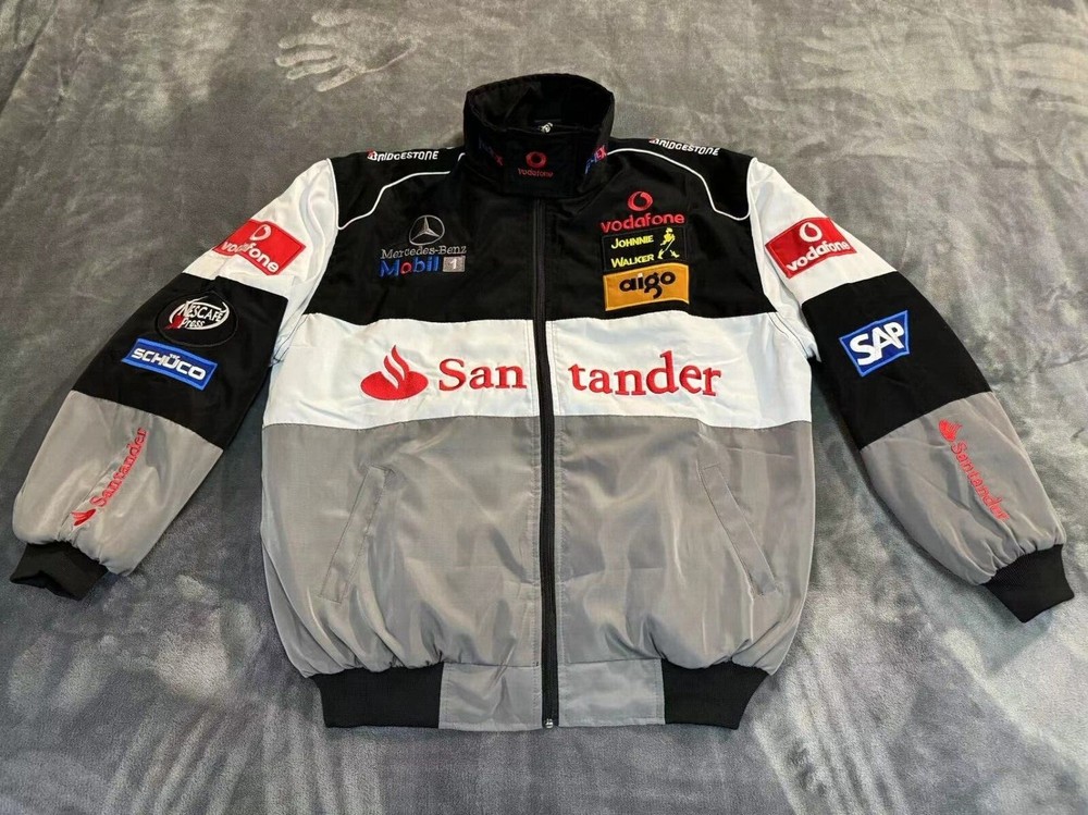 Unisex Adult Benz Jacket Grey Ebroidered Cotton Padded F 1 Racing Jacket