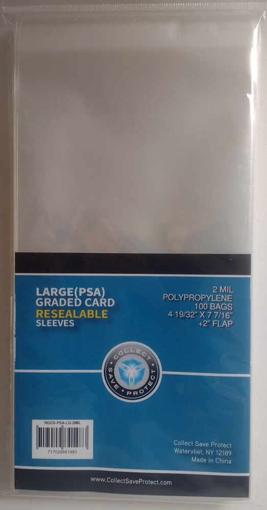 (100) CSP *Large* PSA Graded Card Sleeves NIP 2 Mil Resealable 4 19/32″x7 7/16″