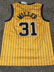 NEW #31 Reggie Miller Men’s Large Stitched Jersey Yellow Pinstripe