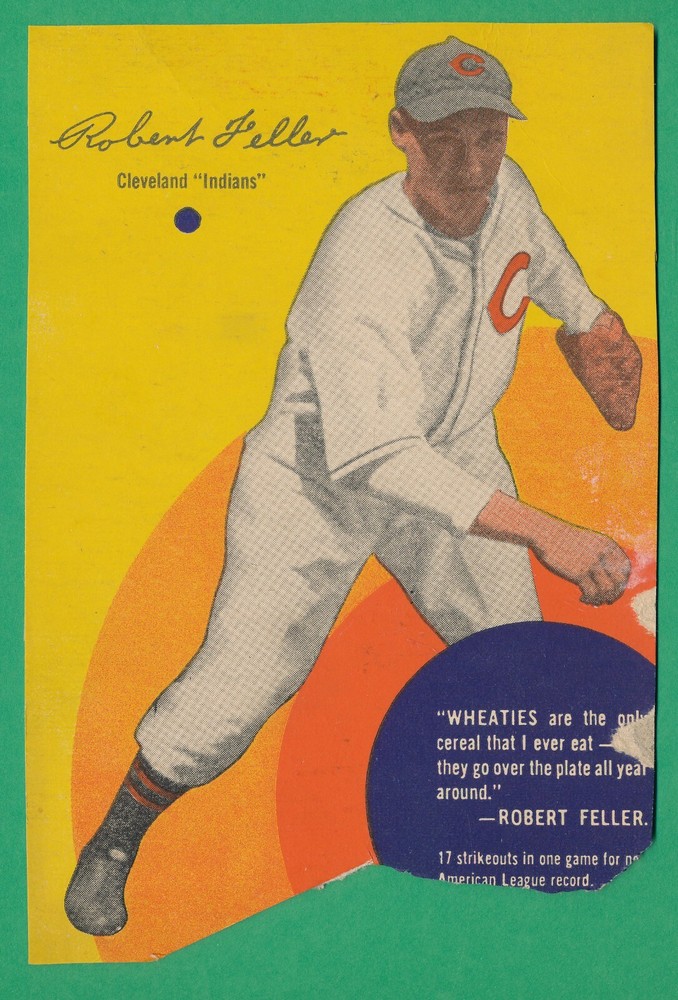 BOB FELLER HOF WHEATIES HAND CUT 1930’s CEREAL BOX VINTAGE MLB 5″x7 INCH *TPHLC