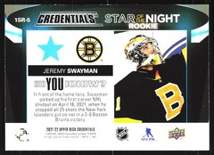 2021-22 Upper Deck Credentials #1SR-5 Jeremy Swayman Star of the Night RC