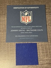 JOHNNY UNITAS GAME USED WORN PATCH NFL COA HOLOGRAM COLTS HOF FANATICS FEST GU