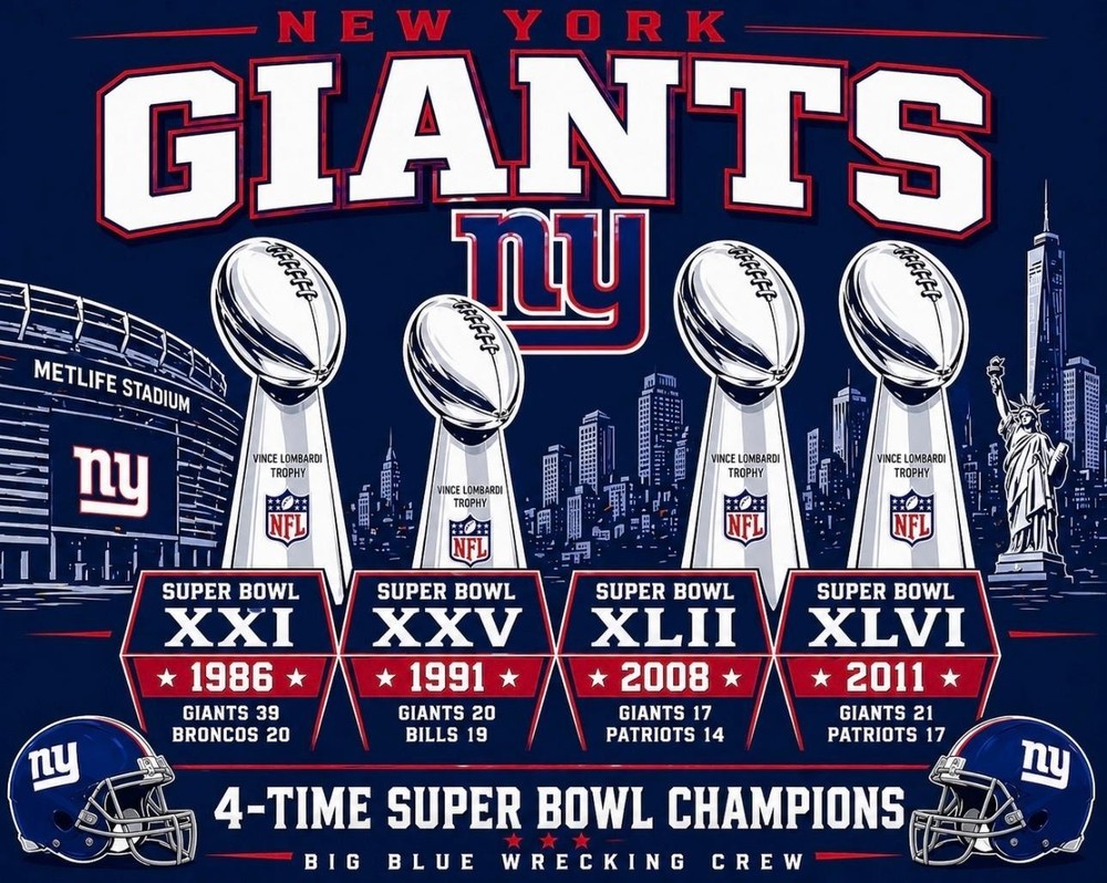 (2) New York Giants 4X Super Bowl Champions Decals 5×4 Full Color Vinyl Stickers