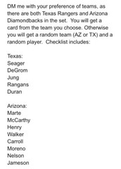 Custom World Series Baseball Card ’23 Rangers v Diamondbacks Hand #’ed to 150