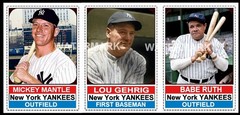 Babe Ruth Mickey Mantle Lou Gehrig Hostess Panel Custom Made Art Card Yankees