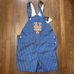 Foco New York Mets Mens Pinstripe Bib Shortalls Size Large MLB | Blue & Orange